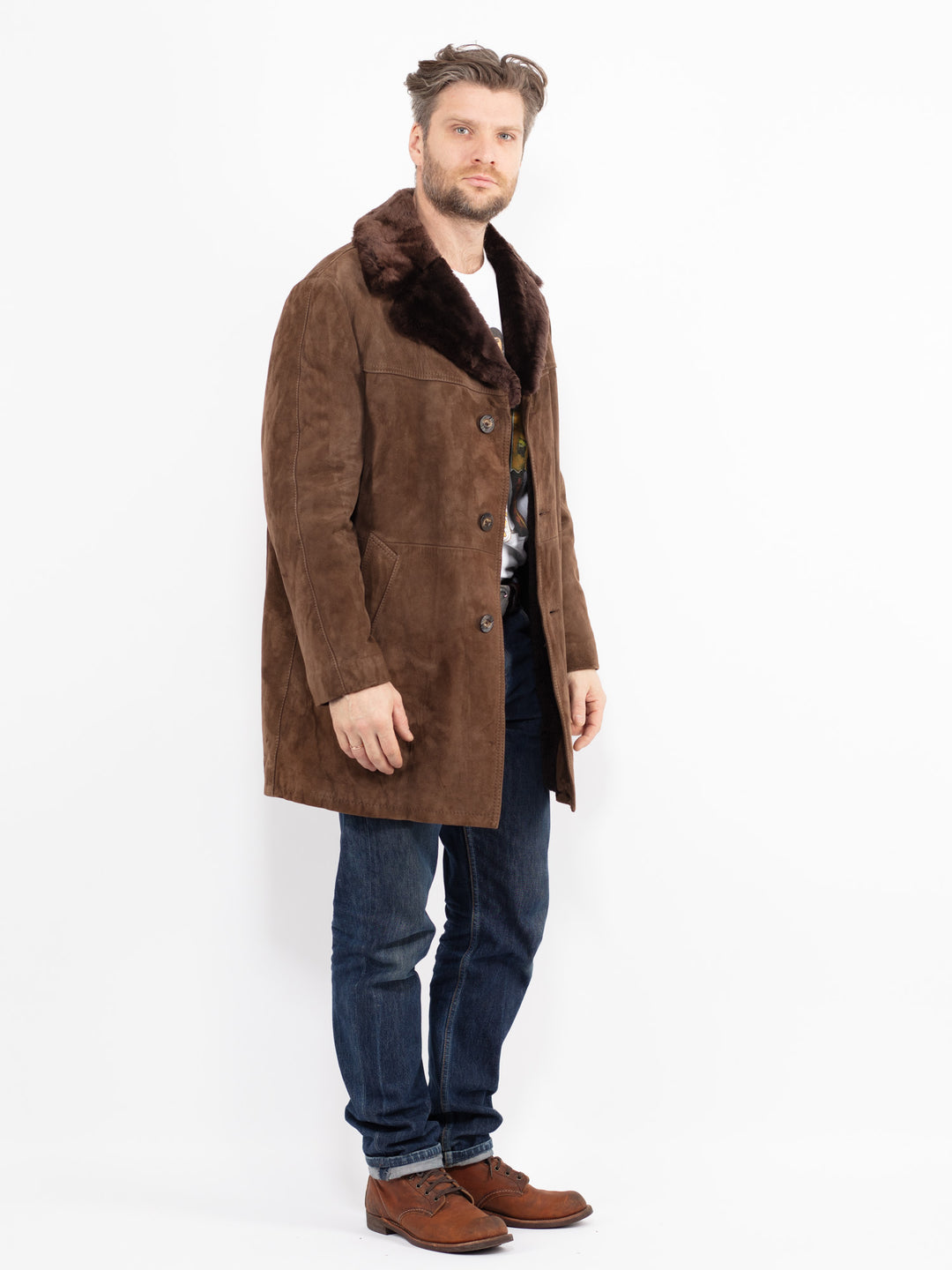 Vintage 70's Men Suede Sherpa Coat in BrownZ2642