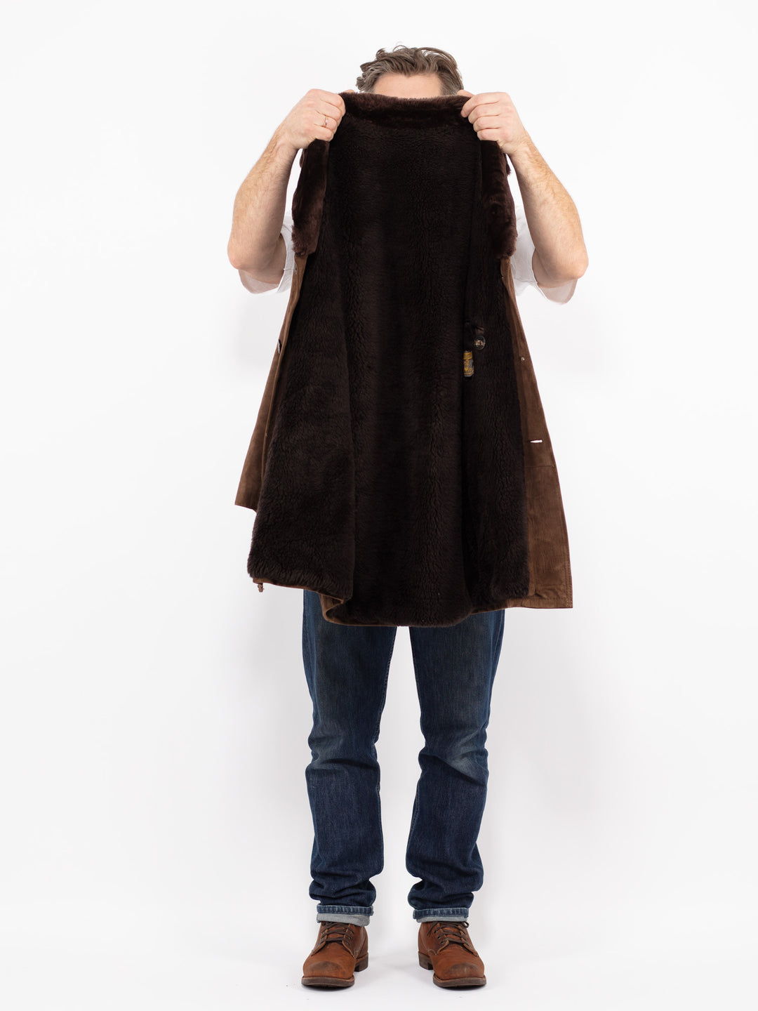 Vintage 70's Men Suede Sherpa Coat in BrownZ2642