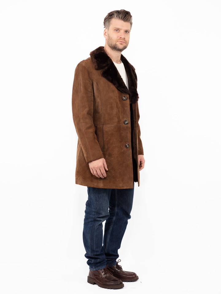 Vintage 70's Men Suede Sherpa Coat in Brown