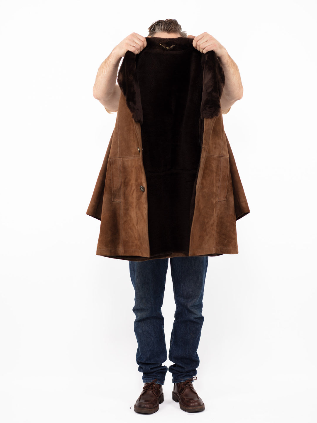 Vintage 70's Men Suede Sherpa Coat in Brown