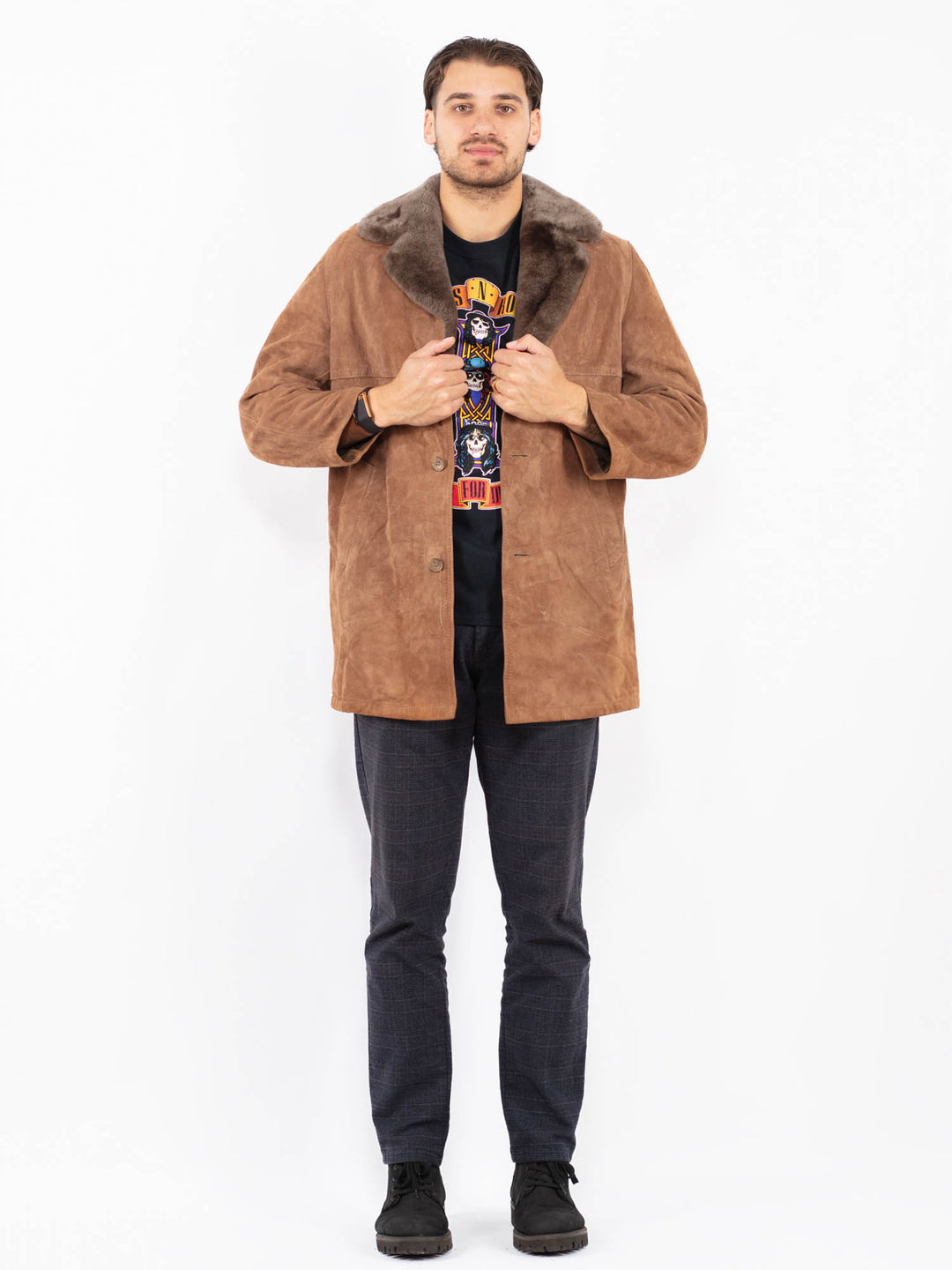 Vintage 70's Men Suede Sherpa Coat in BrownZ2358