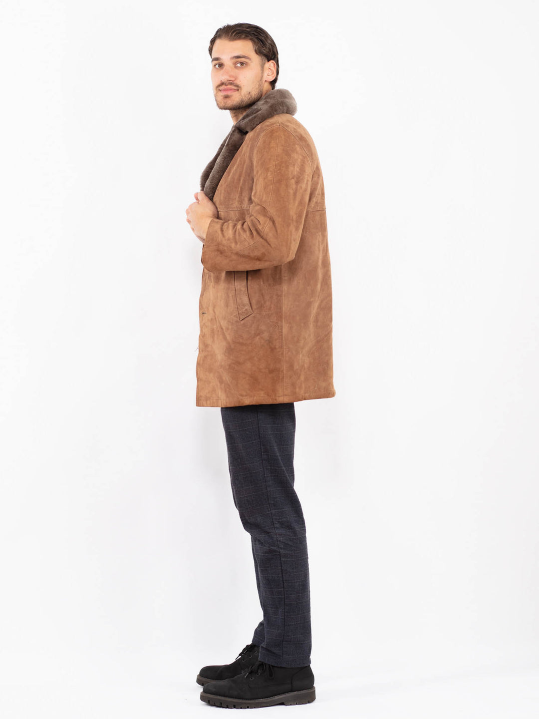 Vintage 70's Men Suede Sherpa Coat in BrownZ2358
