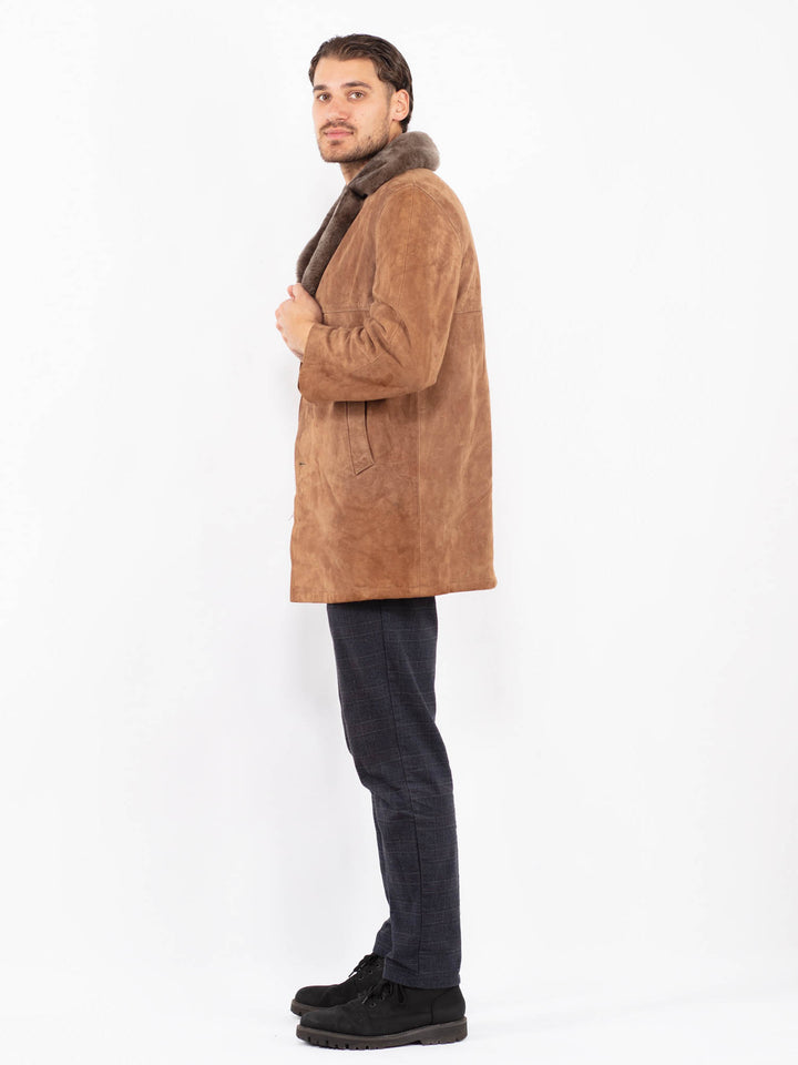 Vintage 70's Men Suede Sherpa Coat in BrownZ2358