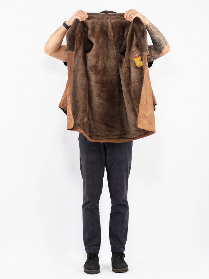 Vintage 70's Men Suede Sherpa Coat in BrownZ2358