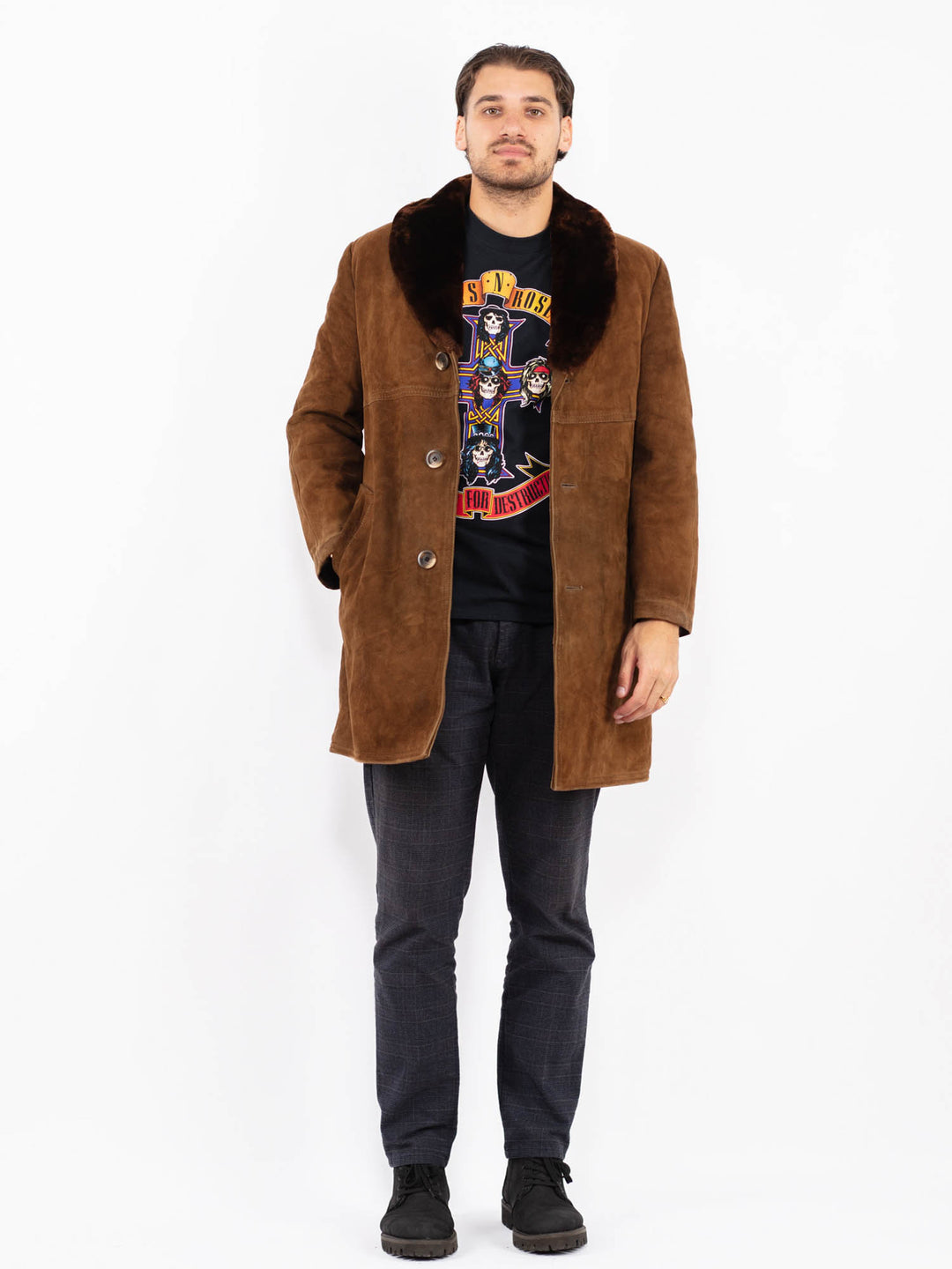 Vintage 70's Men Suede Sherpa Coat in BrownZ2363
