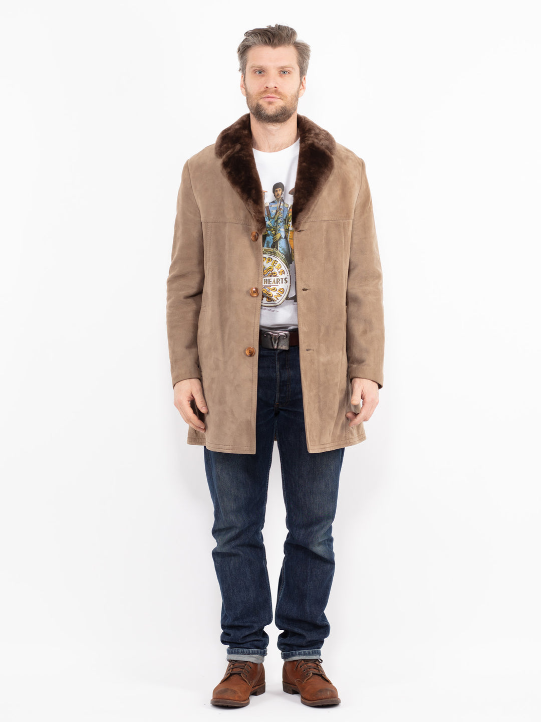 Vintage 70's Men Suede Sherpa Coat in BeigeZ2658