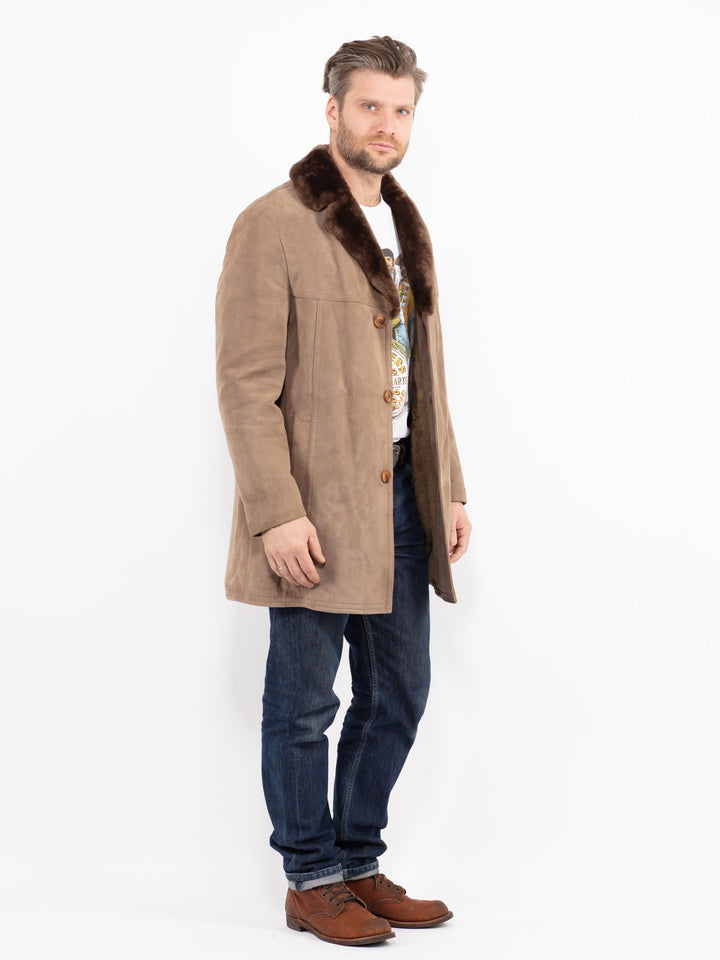 Vintage 70's Men Suede Sherpa Coat in BeigeZ2658