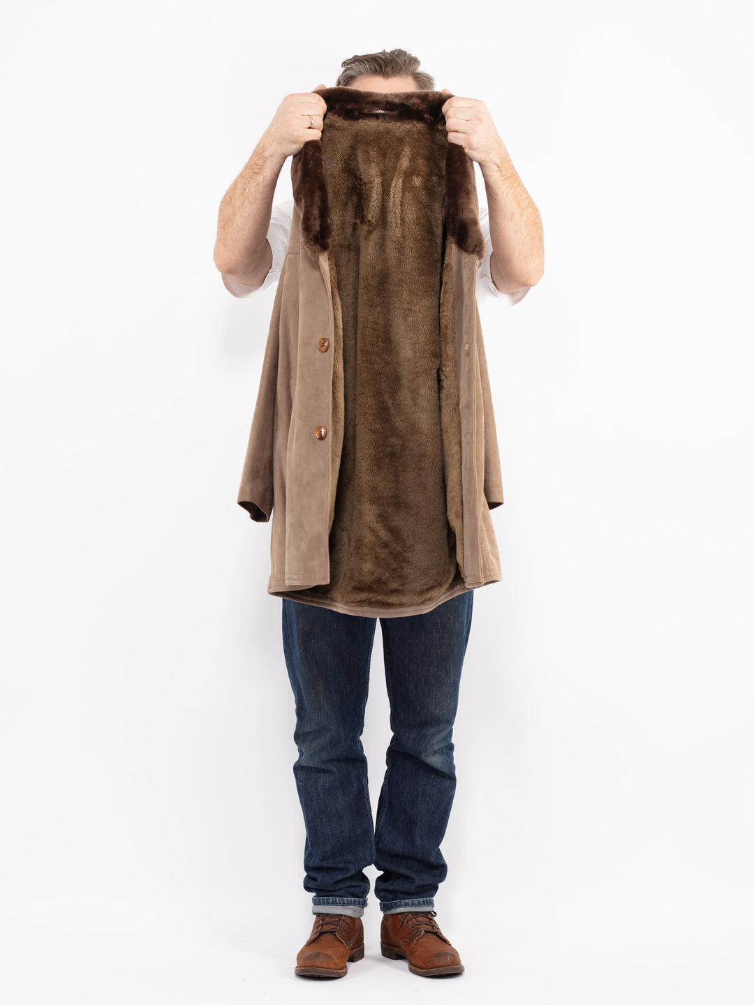 Vintage 70's Men Suede Sherpa Coat in BeigeZ2658