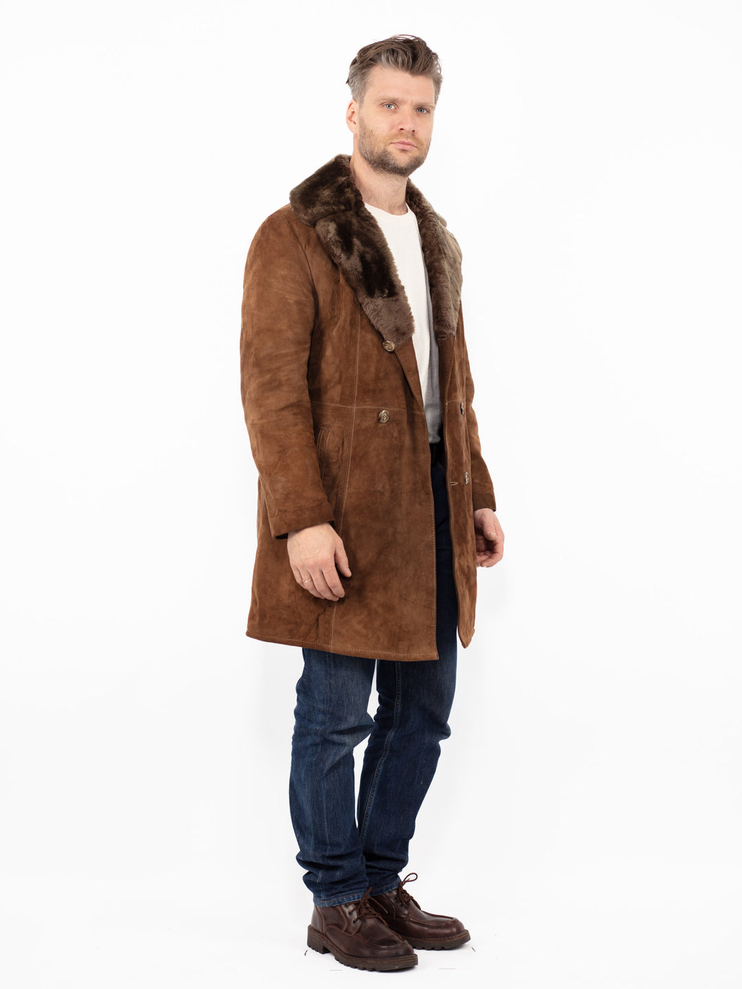 Vintage 70's Men Suede Sherpa Coat in BrownZ2555
