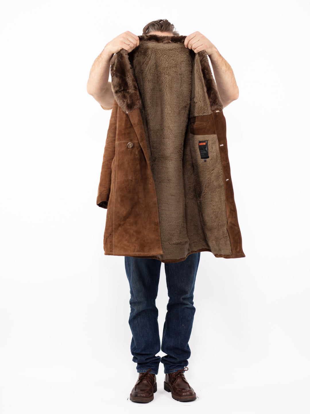 Vintage 70's Men Suede Sherpa Coat in BrownZ2555