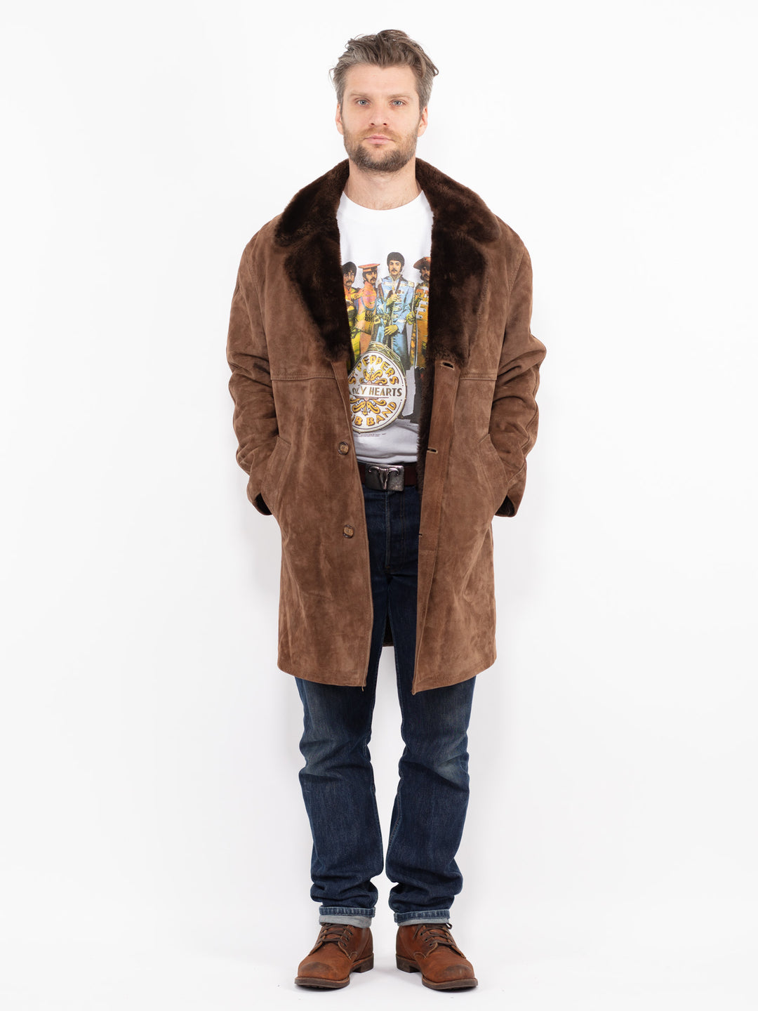 Vintage 70's Men Suede Sherpa Coat in BrownZ2670