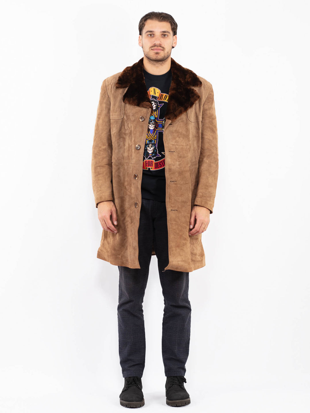 Vintage 70's Men Suede Sherpa Coat in BeigeZ2386