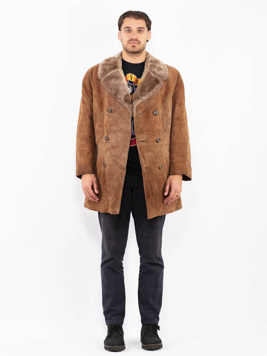 Vintage 70's Men Suede Sherpa Coat in BrownZ2389