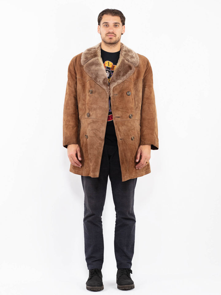 Vintage 70's Men Suede Sherpa Coat in BrownZ2389