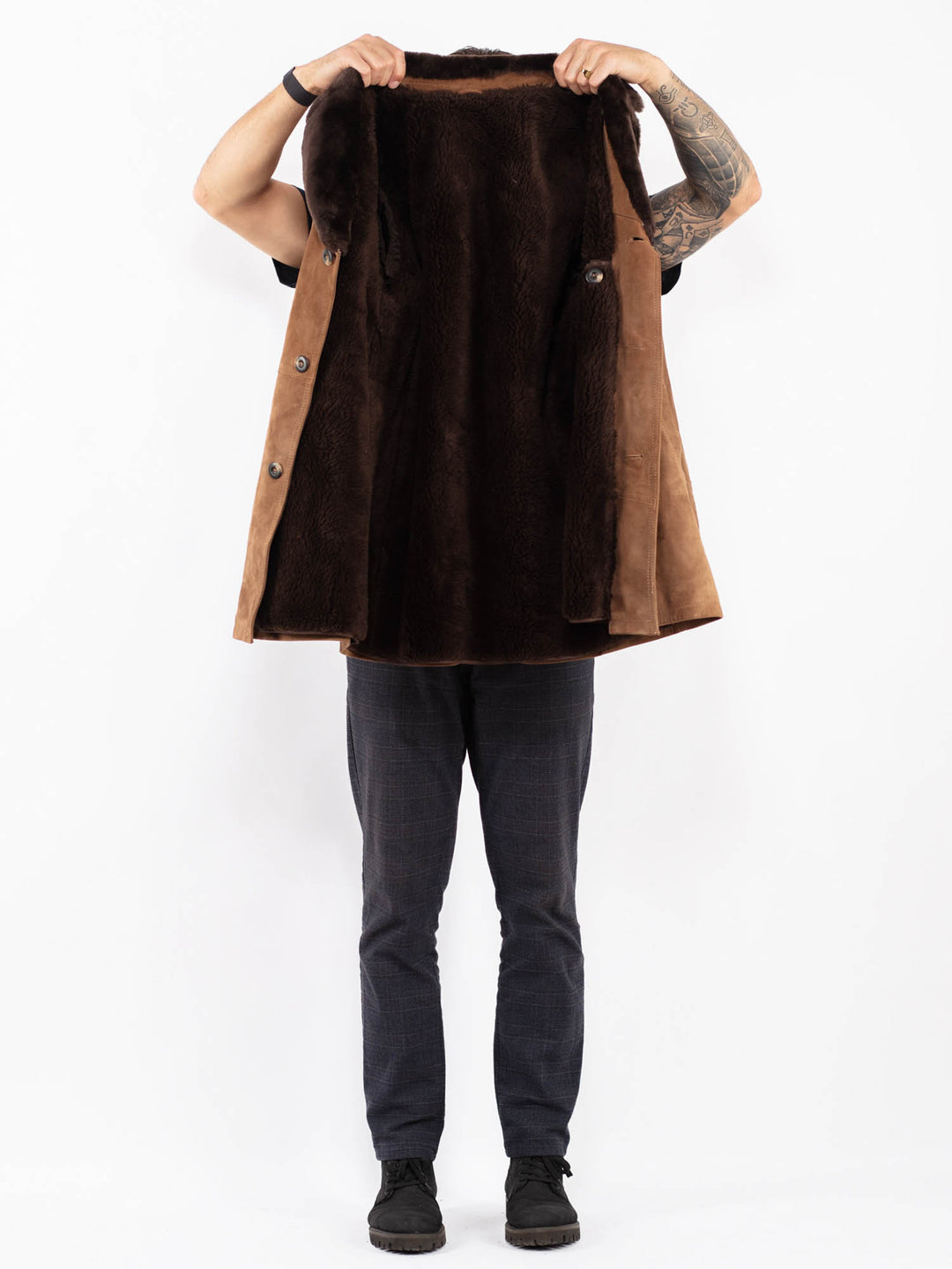 Vintage 70's Men Suede Sherpa Coat in BrownZ2392
