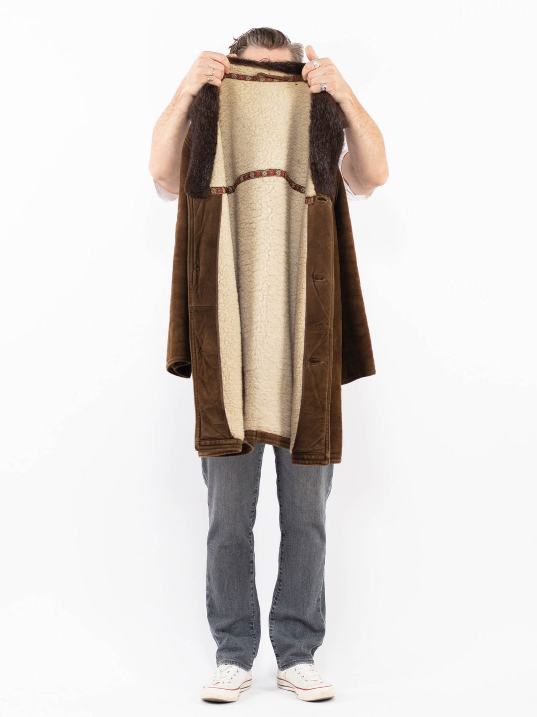 Vintage 70's Men Suede Sherpa Coat in BrownZ1955