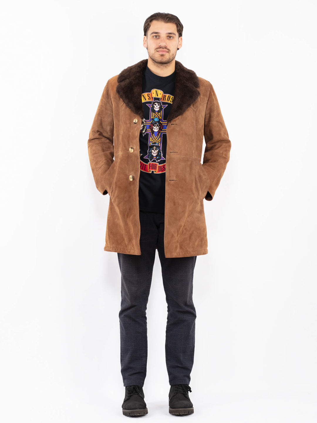 Vintage 70's Men Suede Sherpa Coat in BrownZ2397