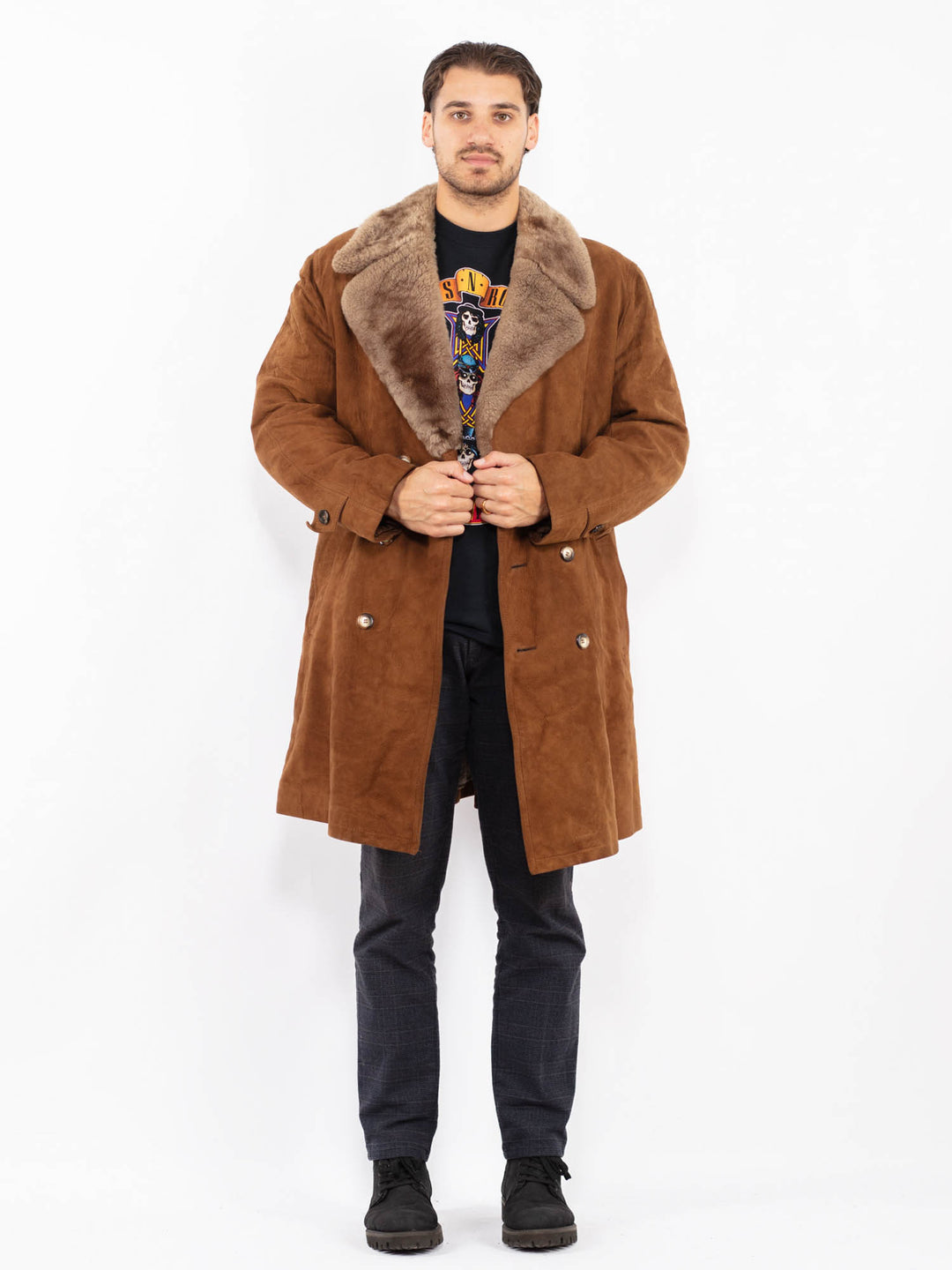 Vintage 70's Men Suede Sherpa Coat in BrownZ2407