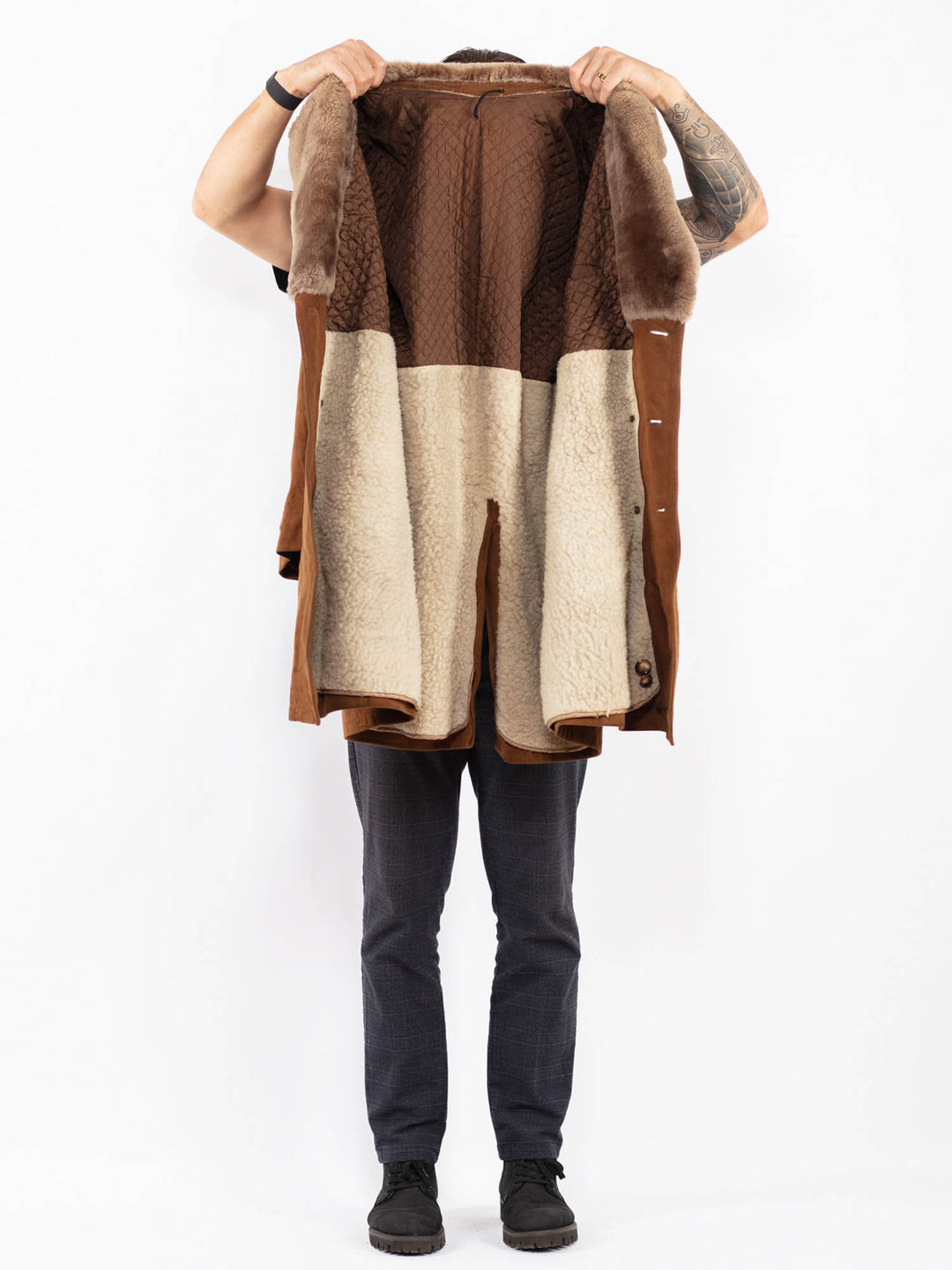 Vintage 70's Men Suede Sherpa Coat in BrownZ2407