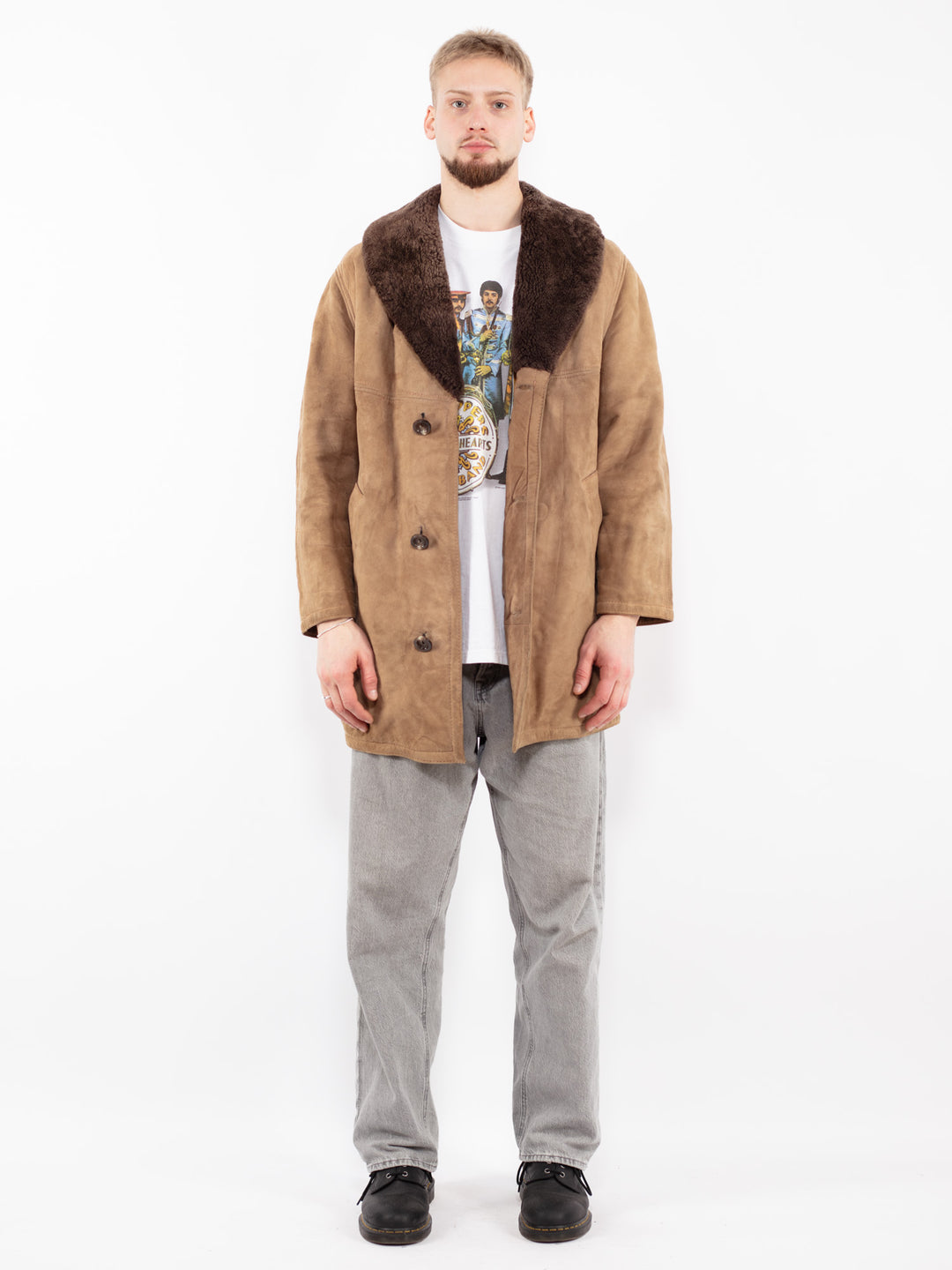 Vintage 70's Men Suede Sherpa Coat in BeigeZ2501