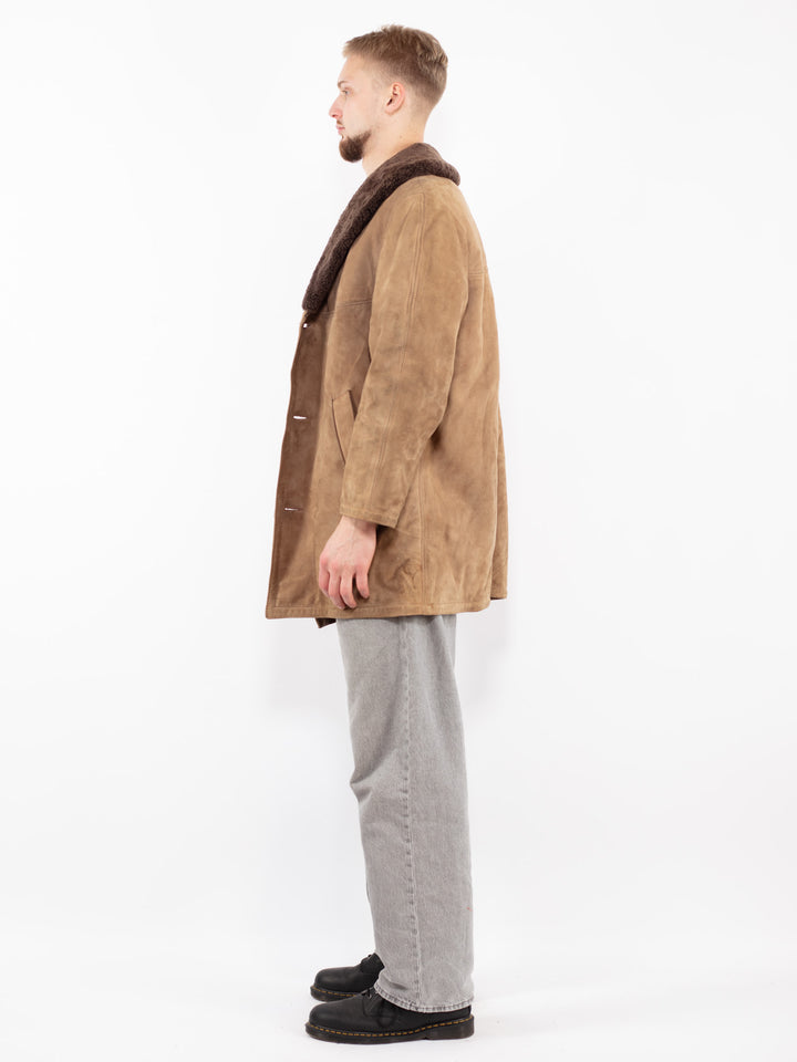 Vintage 70's Men Suede Sherpa Coat in BeigeZ2501