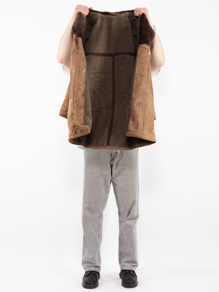 Vintage 70's Men Suede Sherpa Coat in BeigeZ2501