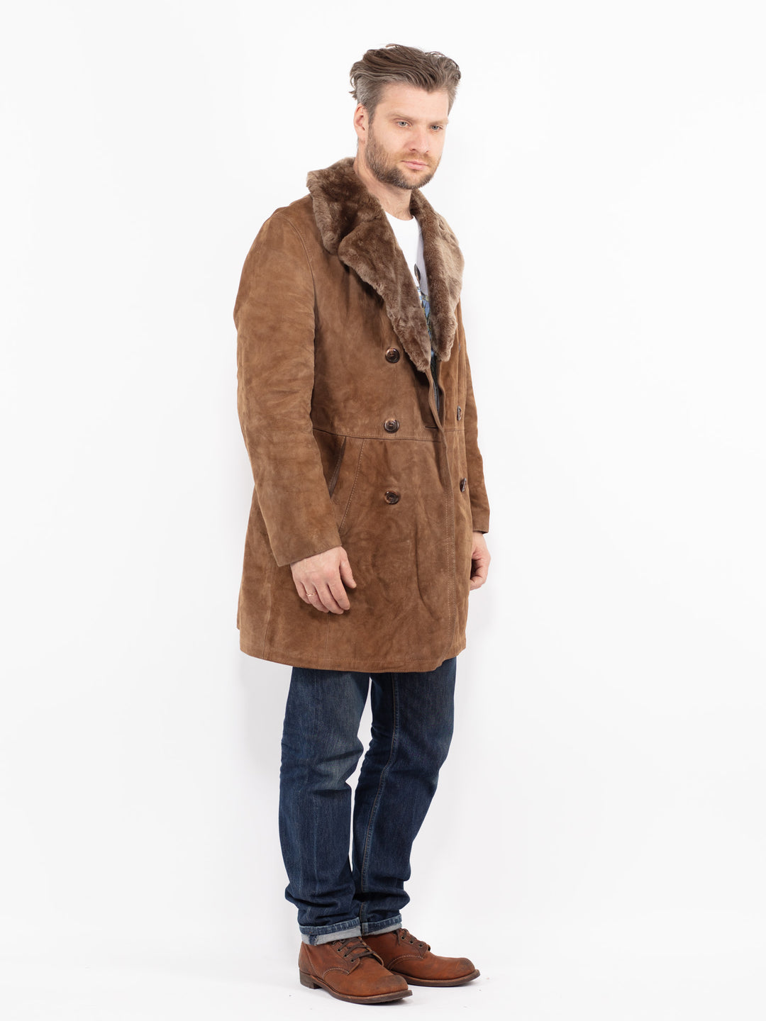 Vintage 70's Men Suede Sherpa Coat in BrownZ2710