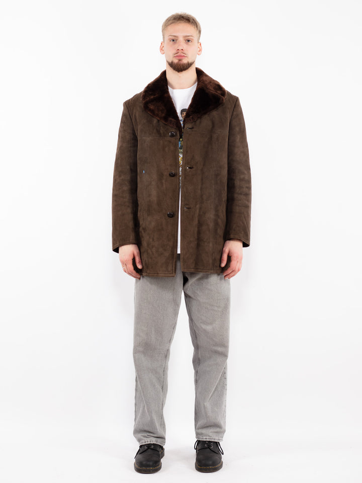 Vintage 70's Men Suede Sherpa Coat in Brown