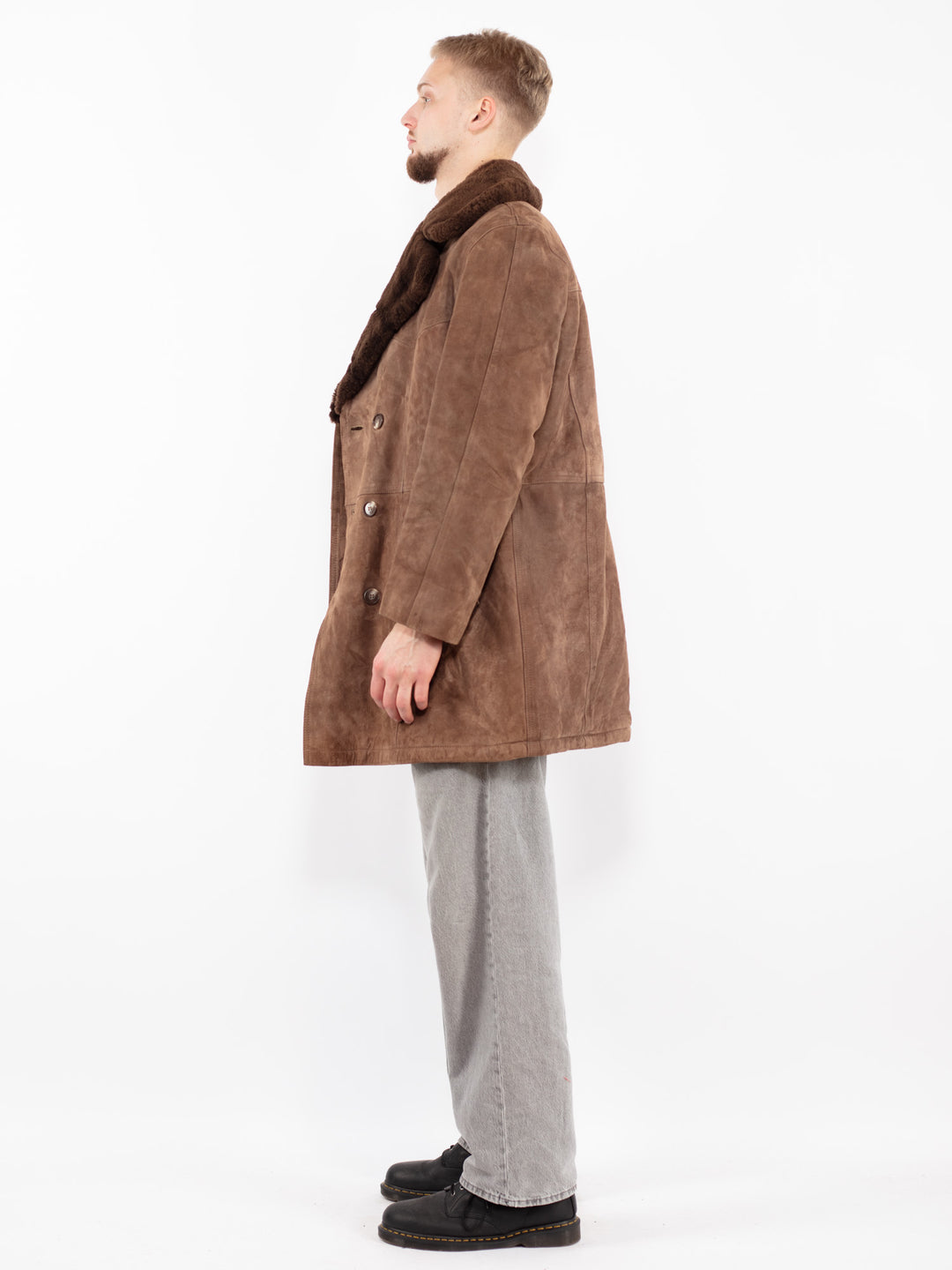 Vintage 70's Men Suede Sherpa Coat in Light Brown