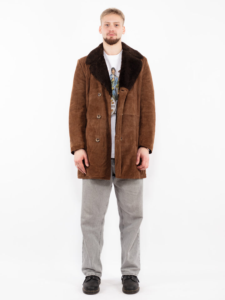 Vintage 70's Men Suede Sherpa Coat in Brown