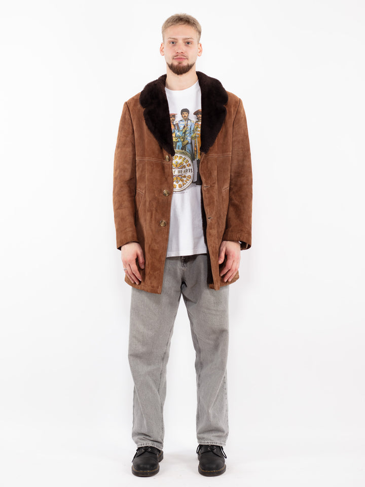 Vintage 70's Men Suede Sherpa Coat in Brown