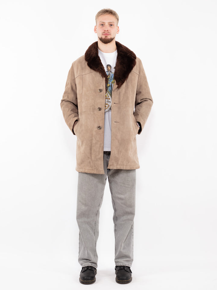 Vintage 70's Men Suede Sherpa Coat in Beige