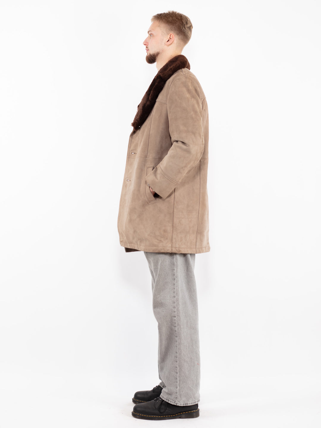 Vintage 70's Men Suede Sherpa Coat in Beige