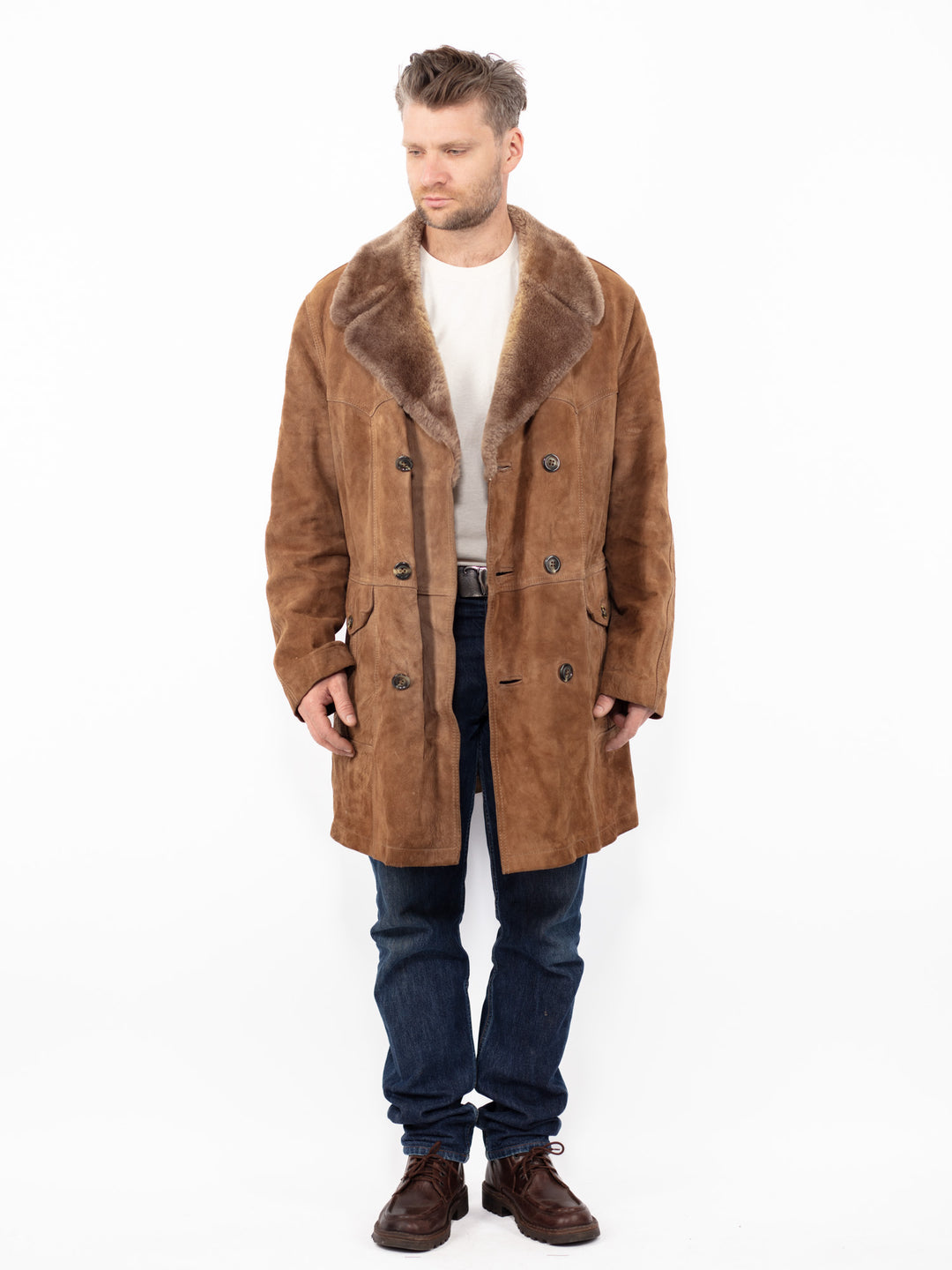 Vintage 70's Men Suede Sherpa Coat in BrownZ2591