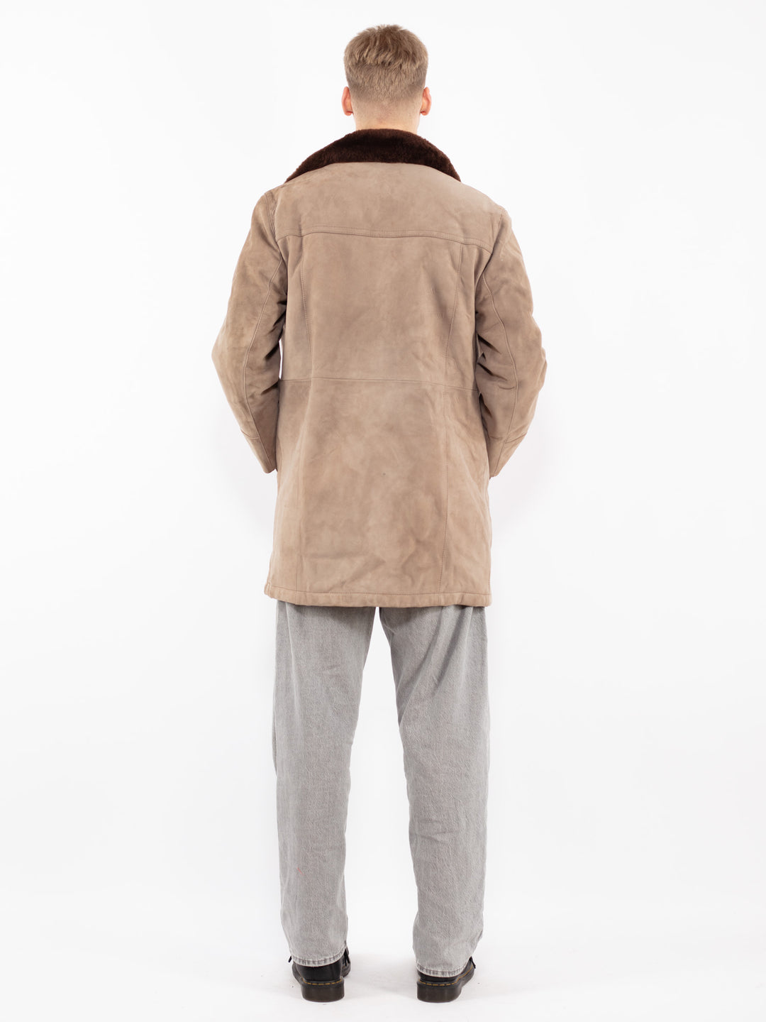 Vintage 70's Men Suede Sherpa Coat in Beige