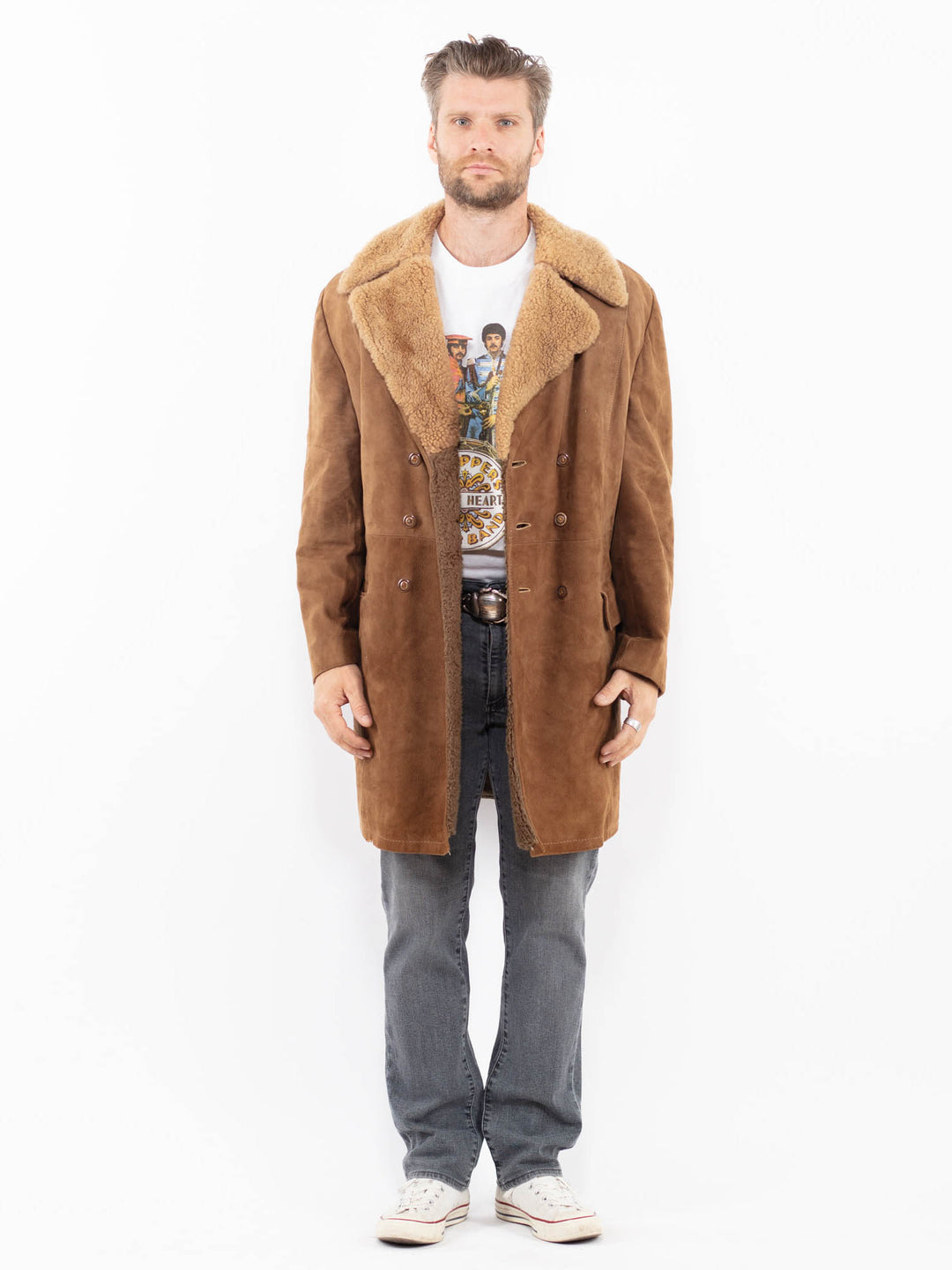 Vintage 70's Men Suede Sherpa Coat in BrownZ2016