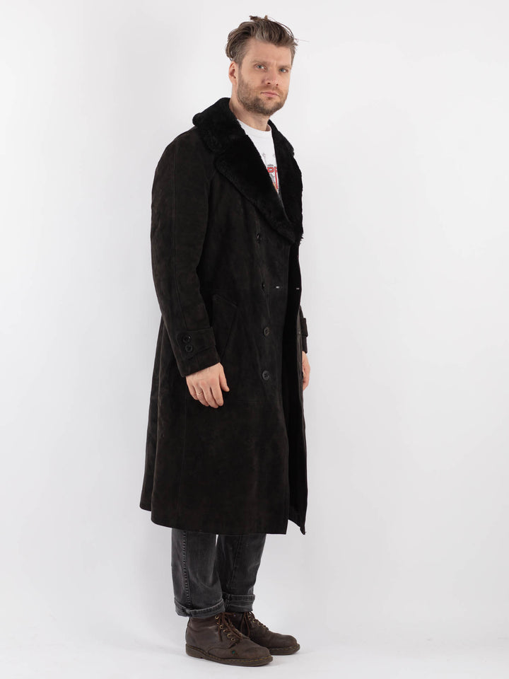 Vintage 70's Men Suede Sherpa Coat in Black