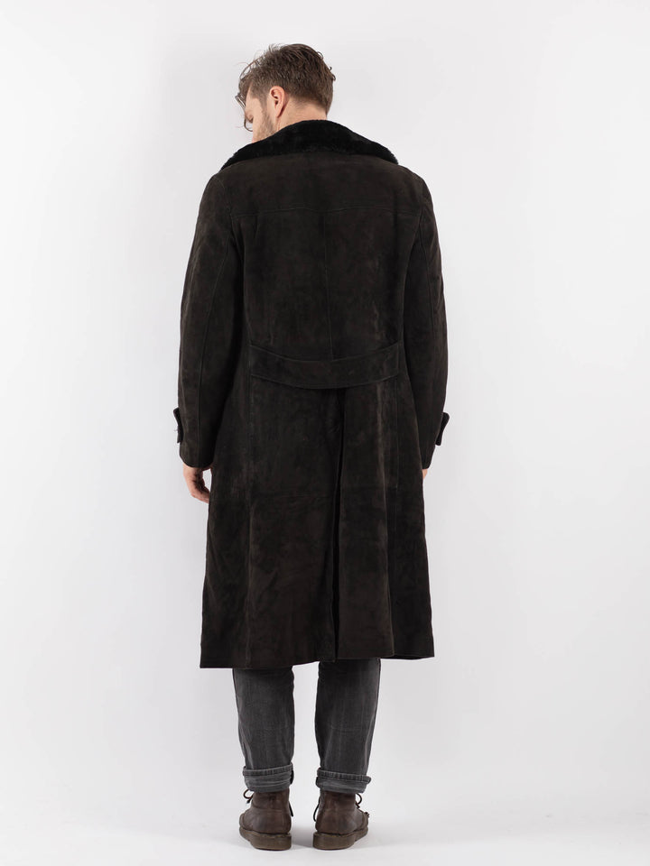 Vintage 70's Men Suede Sherpa Coat in Black