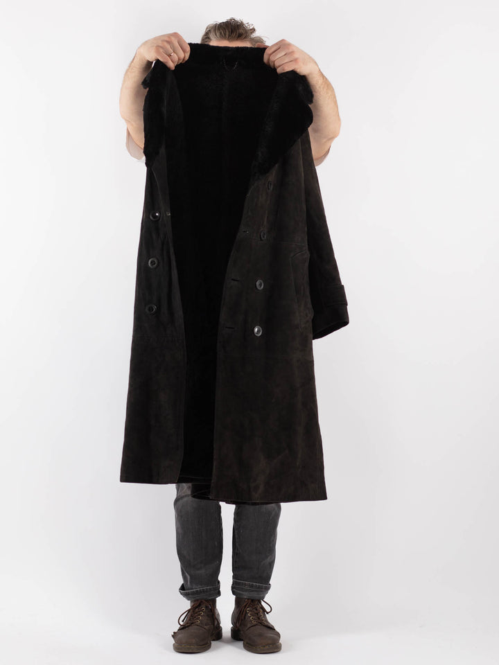 Vintage 70's Men Suede Sherpa Coat in Black