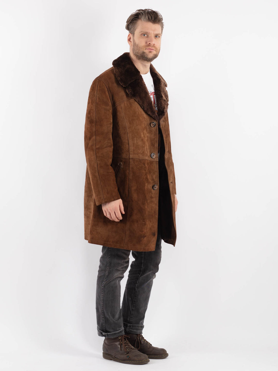 Vintage 70's Men Suede Sherpa Coat in BrownZ569