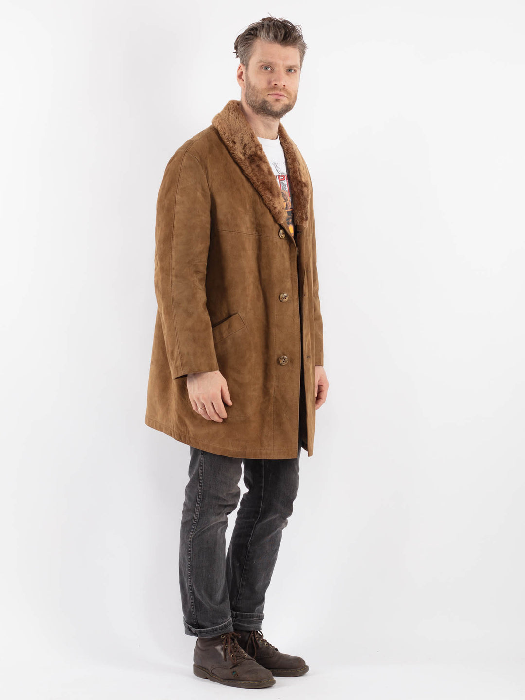 Vintage 70's Men Suede Sherpa Coat in BrownZ573