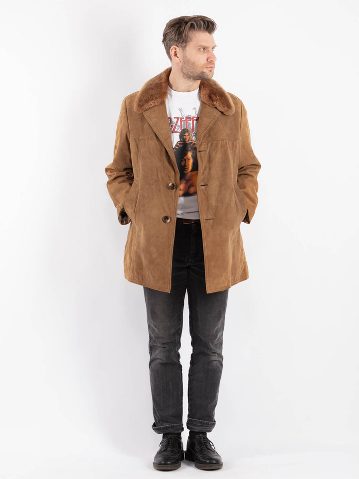 Vintage 70's Men Suede Sherpa Coat in BeigeZ506