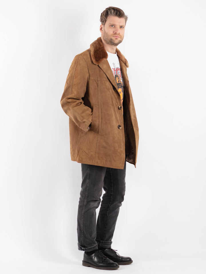 Vintage 70's Men Suede Sherpa Coat in BeigeZ506