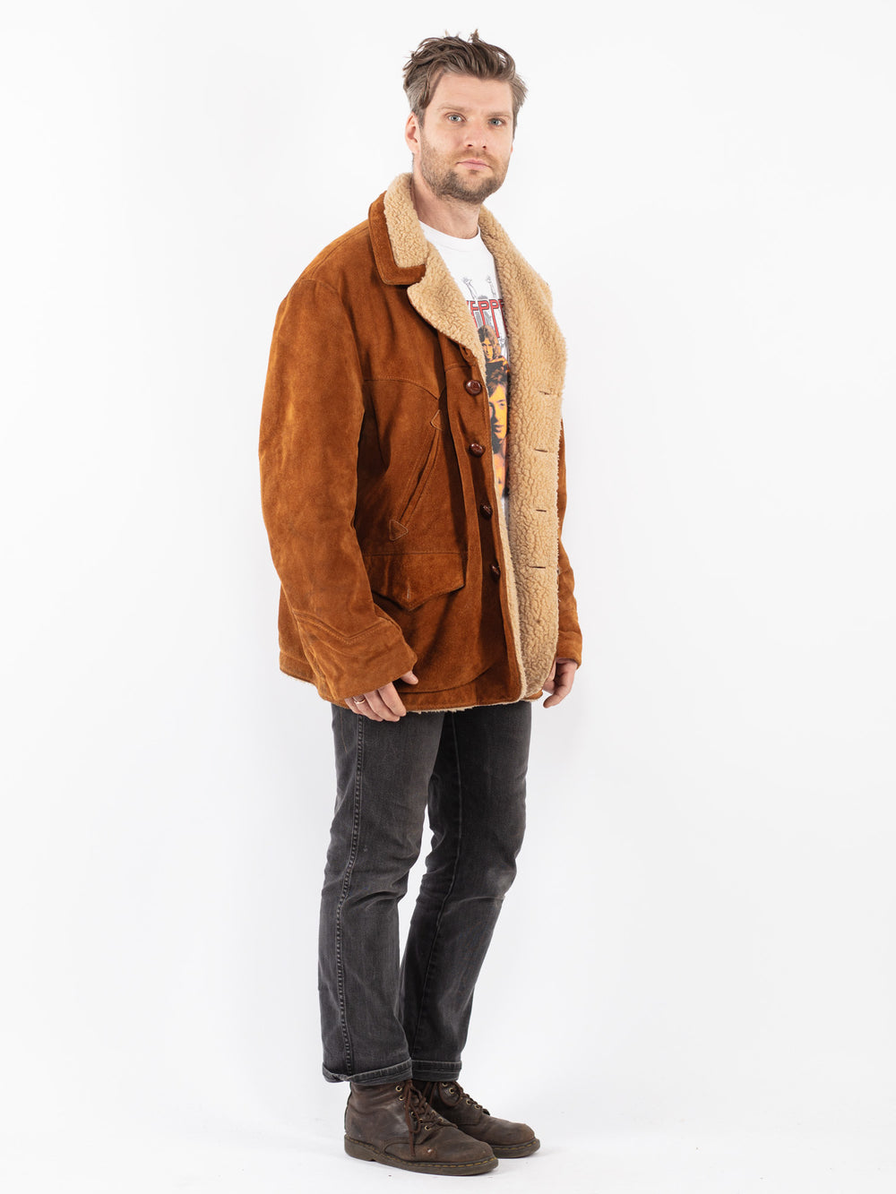 Vintage 70's Men Suede Jacket in Brown
