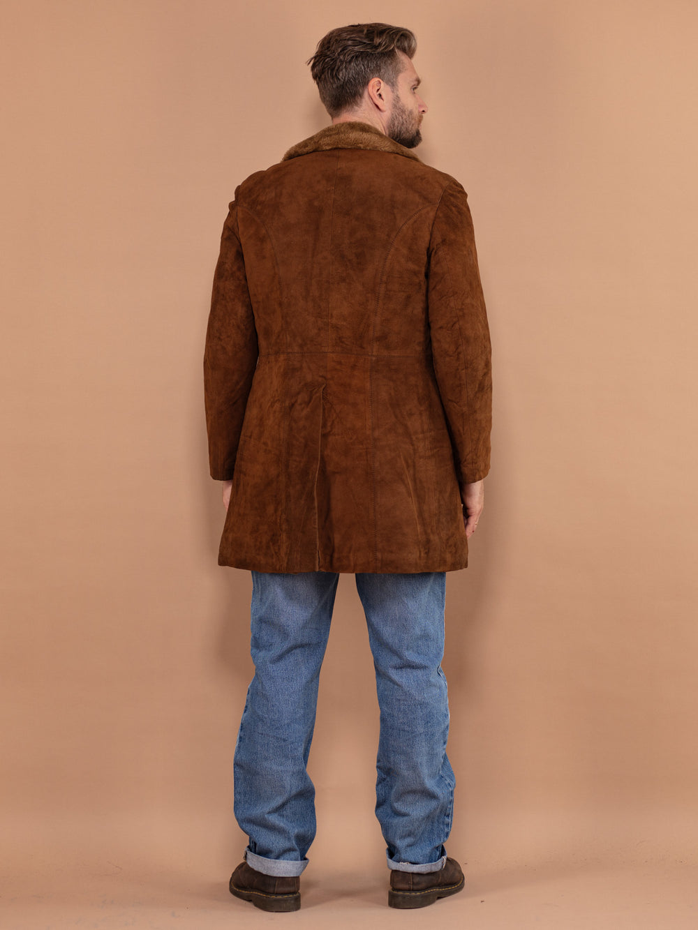 Vintage 70's Men Suede Sherpa Coat in Brown - NorthernGrip