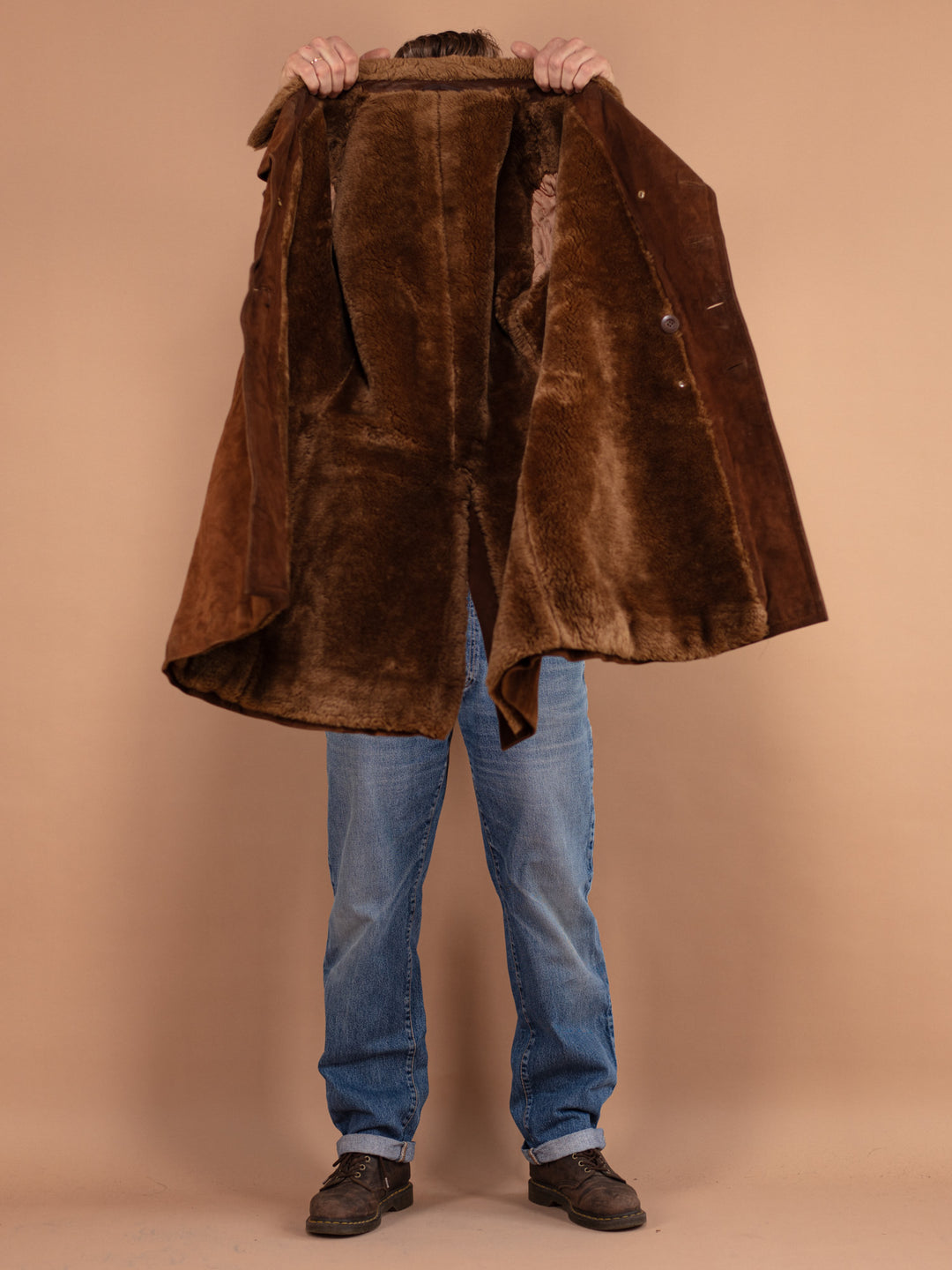 Men Suede Coat 70's, Size Small S, Vintage Men Suede Coat, Western Cowboy Coat, Retro Winter Sherpa Coat, Pre-Owned Coat, England Made