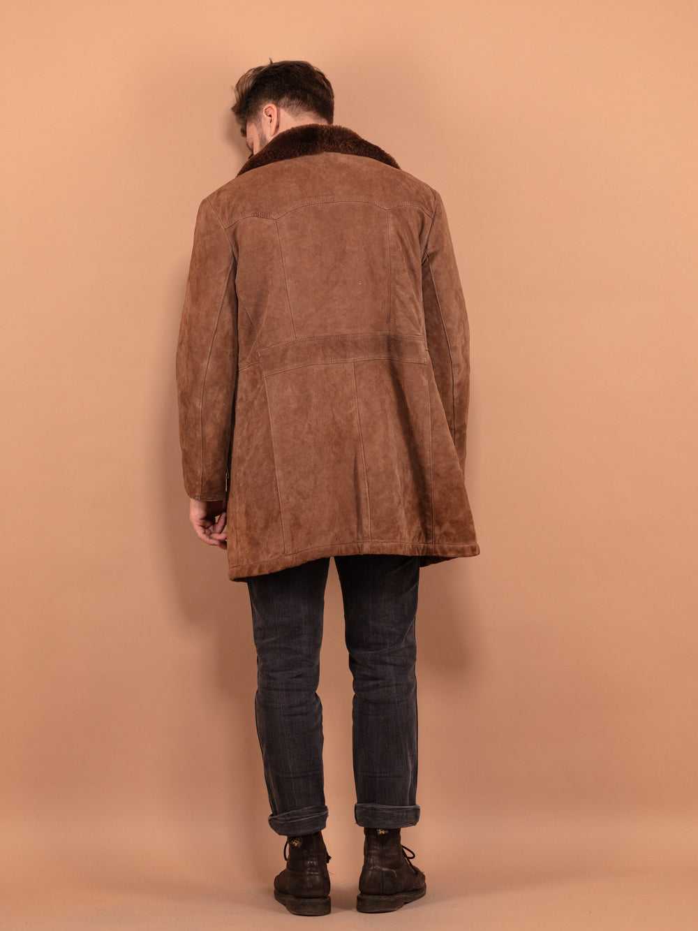 Vintage 70's Men Suede Sherpa Coat in Brown - NorthernGrip