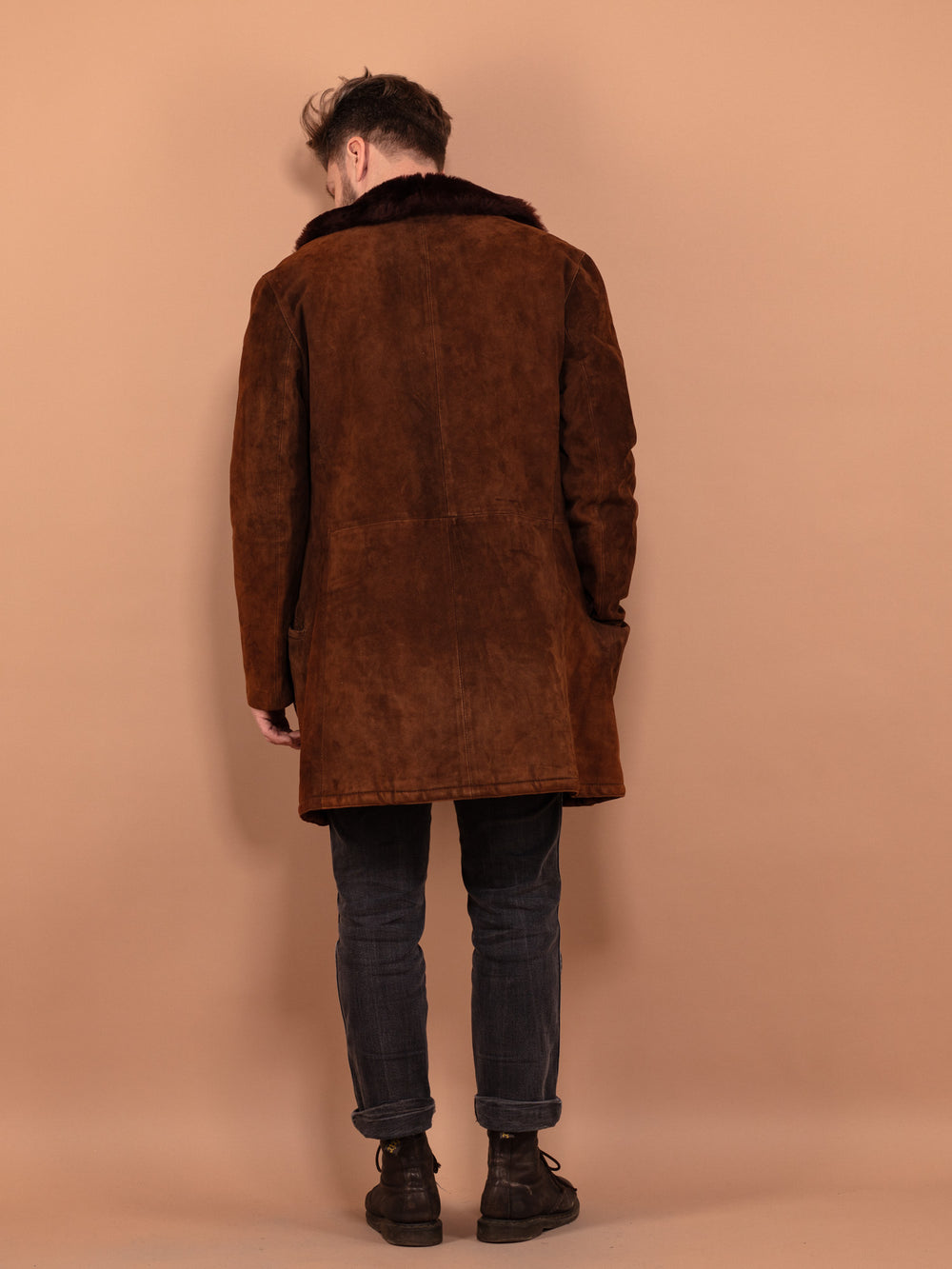 Vintage 70's Men Suede Sherpa Coat in Brown - NorthernGrip