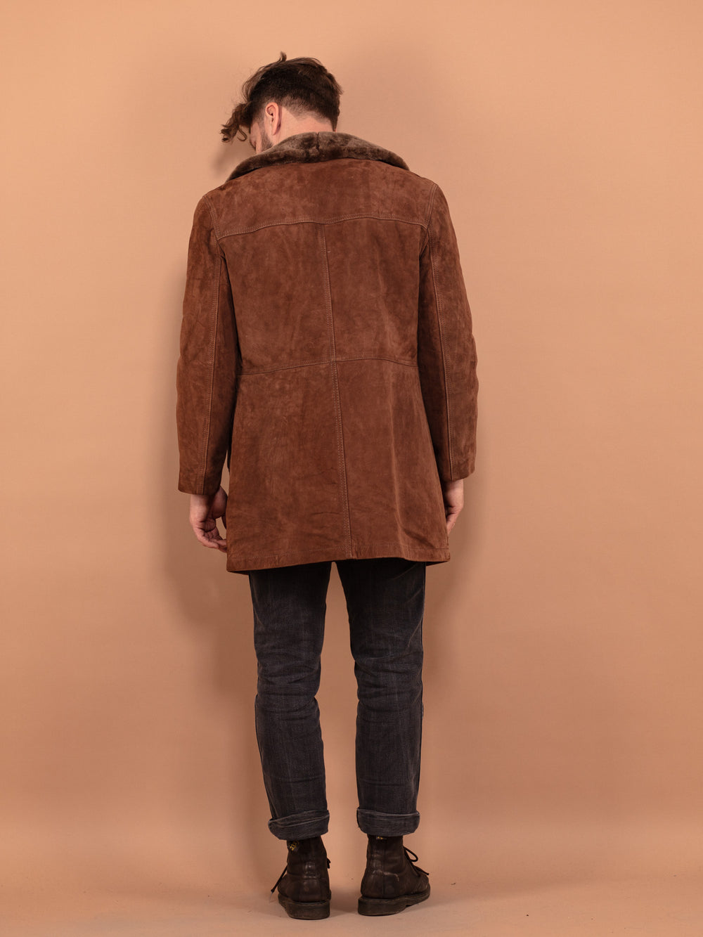 Vintage 70's Men Suede Sherpa Coat in Light Brown - NorthernGrip