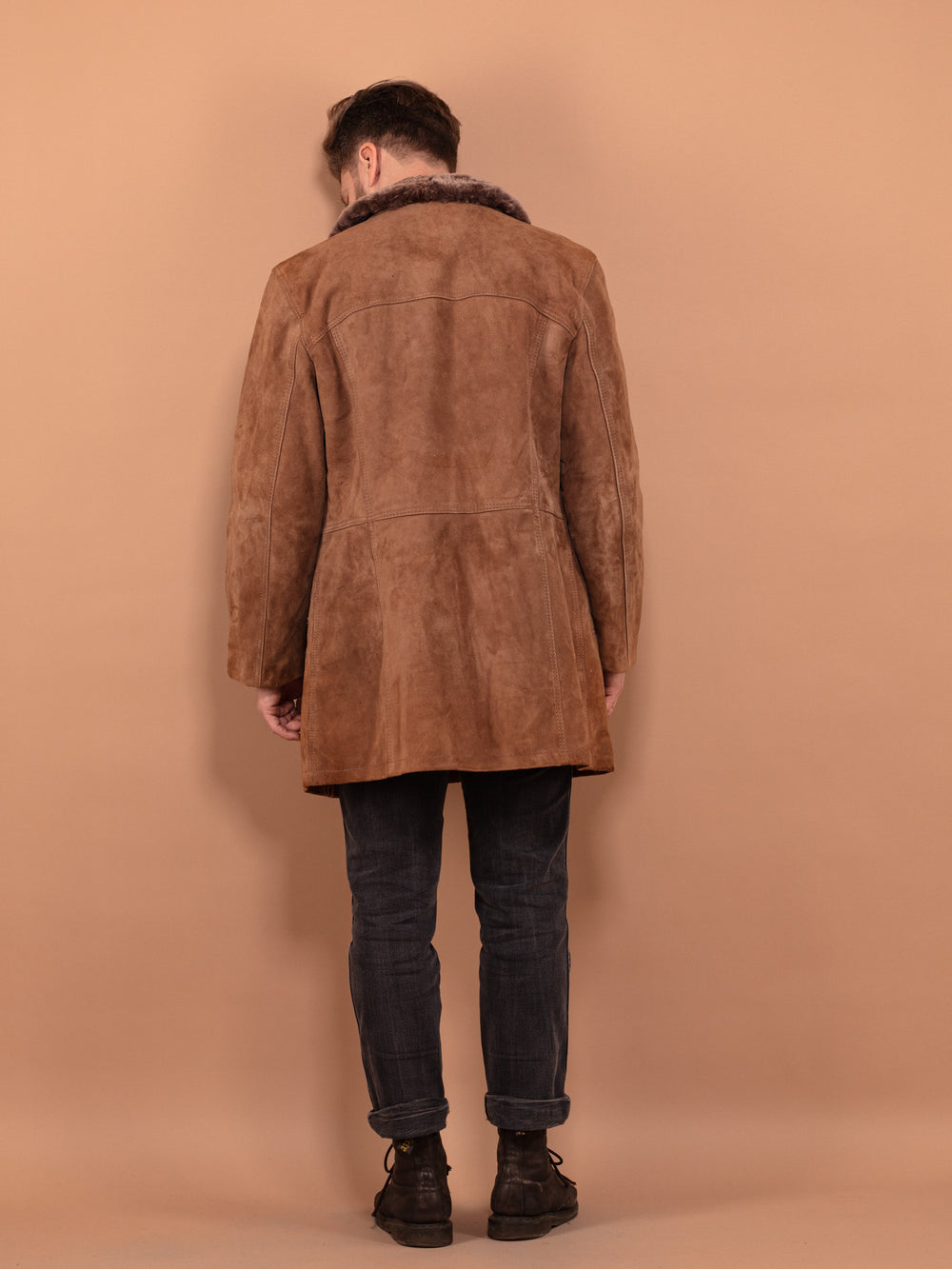 Vintage 70's Men Suede Sherpa Coat in Brown - NorthernGrip
